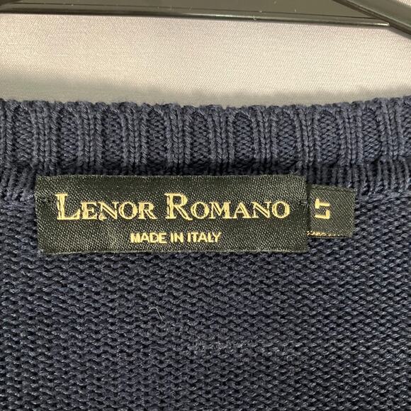 Lenor Romano V-Neck Sweater Mens Large Navy Blue Knit Pullover Made in Italy - Picture 3 of 9